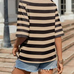 Nadorine Oversized Loose Fit Short Sleeve Striped Tops