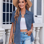 Nadorine Button Down Shirt Bust Pocket Short Sleeve Blouses