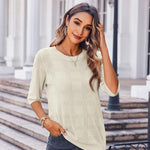 Nadorine Loose Short Sleeve Tunic Tops Crochet Knit Pullover Sweater