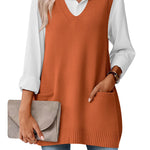 Stylish V-neck Sweater Knit Vest with Pocket (US Only)