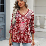 Nadorine 3/4 Length Sleeve Womens Tops Casual V Neck Shirts Soft Basic Tees Business Work Blouses