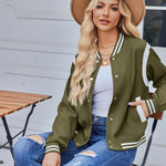 Nadorine Women's Bomber Jacket Casual Striped Button Down Coat