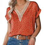 Zeagoo Women's T-Shirt Satin Blouse Lace V-Neck Shirt (DE Only)