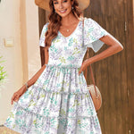 Nadorine Summer Tiered Mini Dress with Pockets Ruffle Sleeve Dress