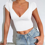 Zeagoo Womens Sexy Deep V Neck Tops Short Sleeve Shirts