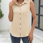 Nadorine Sleeveless Button Down Shirts V Neck Solid Tank Tops