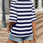 Nadorine Oversized Loose Fit Short Sleeve Striped Tops