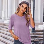 Nadorine Loose Short Sleeve Tunic Tops Crochet Knit Pullover Sweater