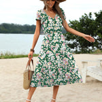 Nadorine Women's Casual Dress Flutter Button Down Tiered Flowy Dress