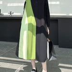 Long Sleeves Loose Asymmetric Buttoned Contrast Color Split-Joint Lapel Midi Dresses Shirt Dress