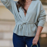 By My Side Knit Solid Color Tie-up Waist Relaxed Cardigan