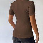 Nadorine Short Sleeve Shirts Ribbed Knit Square Neck Tshirt