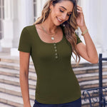 Nadorine Short Sleeve Shirts Ribbed Knit Square Neck Tshirt