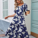 Nadorine Midi Floral Flutter Short Sleeve Casual Dresses with Pockets