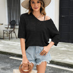 Nadorine Women's Crochet Off The Shoulder Hollow Out Knit Tops