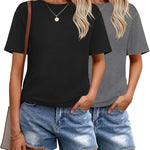 Nadorine 2 Pack Women Tshirts Short Sleeve Crew Neck Tops