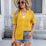 Nadorine Short Sleeve Crochet Cardigan Button up Bolero Shrug Sweater