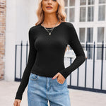 Nadorine Women Long Sleeve T Shirts Crewneck Basic Knit Tops