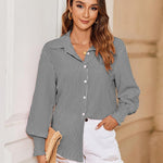 Nadorine Women's Button Down Shirts Loose Fit Striped Printed Lantern Blouses