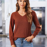 Nadorine Long Sleeve Shirts for Women V Neck Casual Sweaters