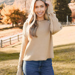 Nadorine Women's Crew Neck Cropped Sweater Long Sleeve Knit Tops