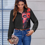 Nadorine Button Down Shirts Dressy Floral Printed Blouse