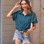 Nadorine Women's Cotton Button Down Shirts Short Sleeve Casual Shirts