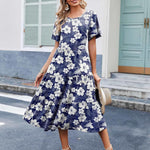 Nadorine Midi Floral Flutter Short Sleeve Casual Dresses with Pockets