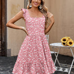 Zeagoo Womens Casual Ruffle Tiered Floral Square Neck Sundresses