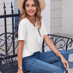 Nadorine Casual Short Sleeve V Neck Shirts Business Dressy Tunic Blouses