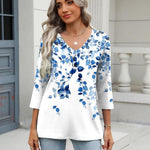 Nadorine 3/4 Length Sleeve Womens Tops Casual V Neck Shirts Soft Basic Tees Business Work Blouses