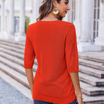 Nadorine Loose Short Sleeve Tunic Tops Crochet Knit Pullover Sweater