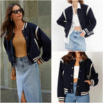 Nadorine Women's Bomber Jacket Casual Striped Button Down Coat