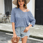 Nadorine Women's Crochet Off The Shoulder Hollow Out Knit Tops
