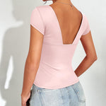 Zeagoo Womens Sexy Deep V Neck Tops Short Sleeve Shirts