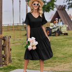 Nadorine Damen Elegant V-Ausschnitt Kleider A Linie Kurzarm Freizeitkleid (DE Only)