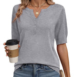 Nadorine Casual V Neck Short Sleeve Knit Sweater (US Only)