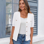 Nadorine Short Sleeve Cardigan Button Down Ribbed Knit Sweater Tops