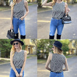 Nadorine Tank Top Blouses Scooped Neck Pleated Front Shirts