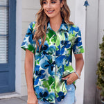 Nadorine Button Down Shirt Bust Pocket Short Sleeve Blouses