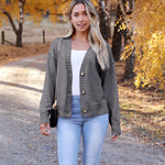 Nadorine Women's Short Cardigan Knitted V-Neck with Buttons