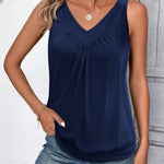 Nadorine Tank Tops Loose Fit V Neck Ruched Sleeveless Tops