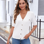 Nadorine Short Sleeve Cardigan Button Down Ribbed Knit Sweater Tops