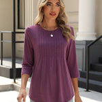 Nadorine 3/4 Length Sleeve Tops Loose Fit Shirts Pleated Tunics