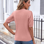 Nadorine Short Sleeve Cardigan Button Down Ribbed Knit Sweater Tops