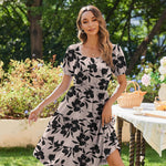 Zeagoo Womens Casual Dress Square Neck Puff Sleeve Boho Dress