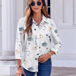 Nadorine Button Down Shirts Dressy Floral Printed Blouse