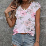 Nadorine V Neck Eyelet T Shirts Cap Sleeve Tops