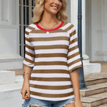 Nadorine Oversized Loose Fit Short Sleeve Striped Tops