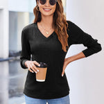 Nadorine Long Sleeve Shirts for Women V Neck Casual Sweaters